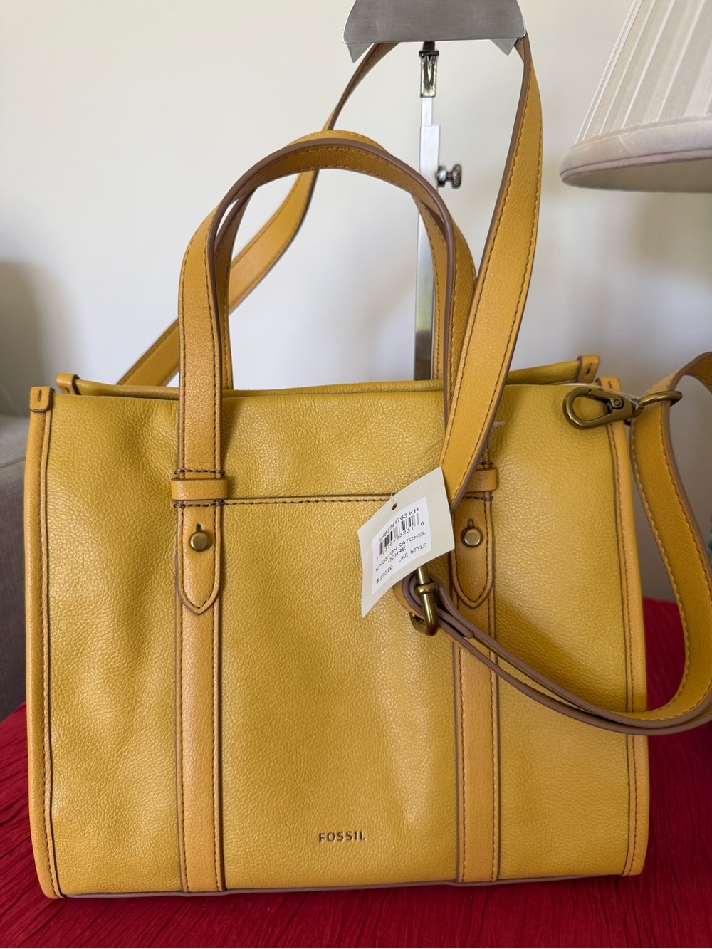 Fossil Yellow Pebbled Leather Shoulder Tote
